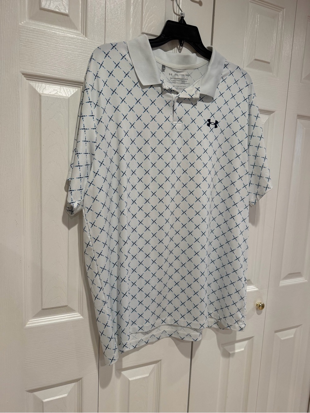 Under Armour White Polo with Navy Cross Pattern - Picture 2 of 6
